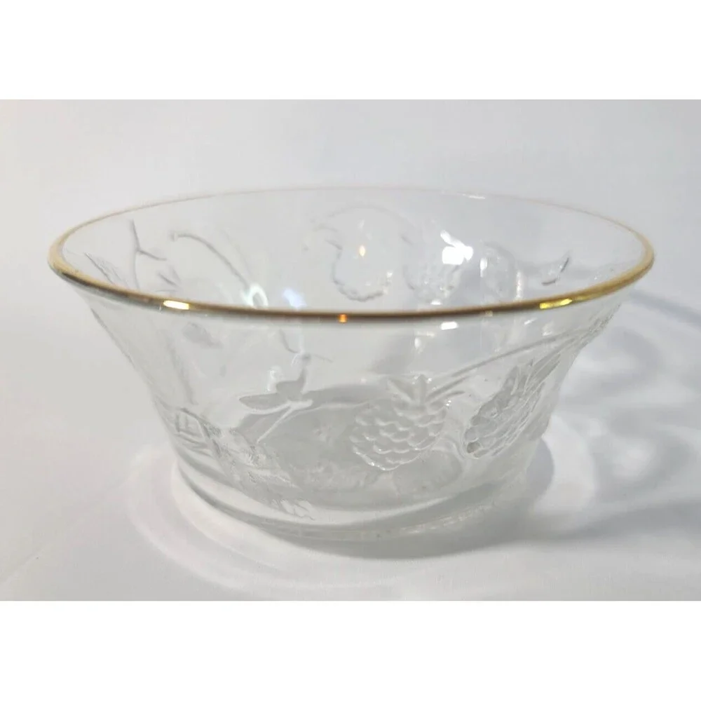 Gold Rimmed Crystal Bowl Marked FRANCE Berries, vines, and Leaves 2 1/4” X 5”